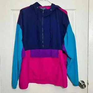 SPORTS ACCENT Y2K Vintage Color Block Hooded Windbreaker | size medium
